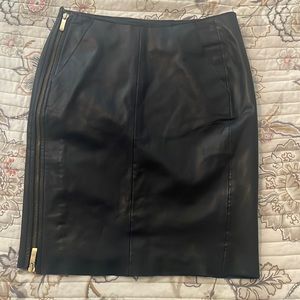 Maje Dark Navy mid length leather skirt 34 lamb leather